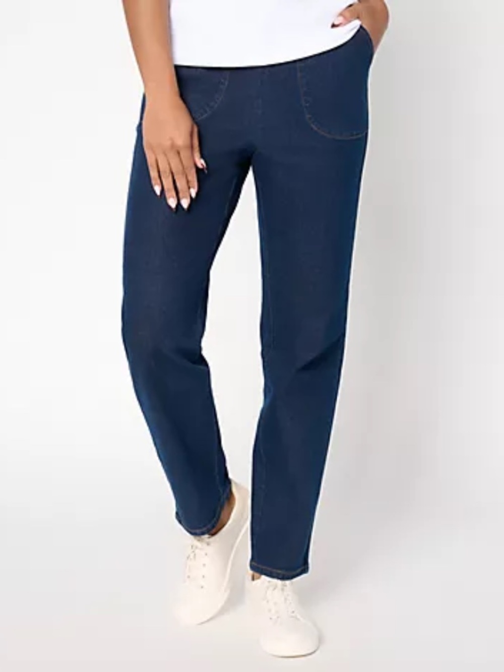 Denim & Co. Petite Indigo Flat Front Denim Side Pocket Pant, Dark Sz PL a711565